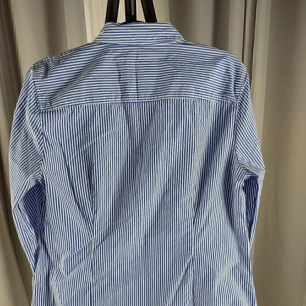 J. By J. Crew Mens 100% Cotton Blue White Striped Button Down Dress Shirt Size L